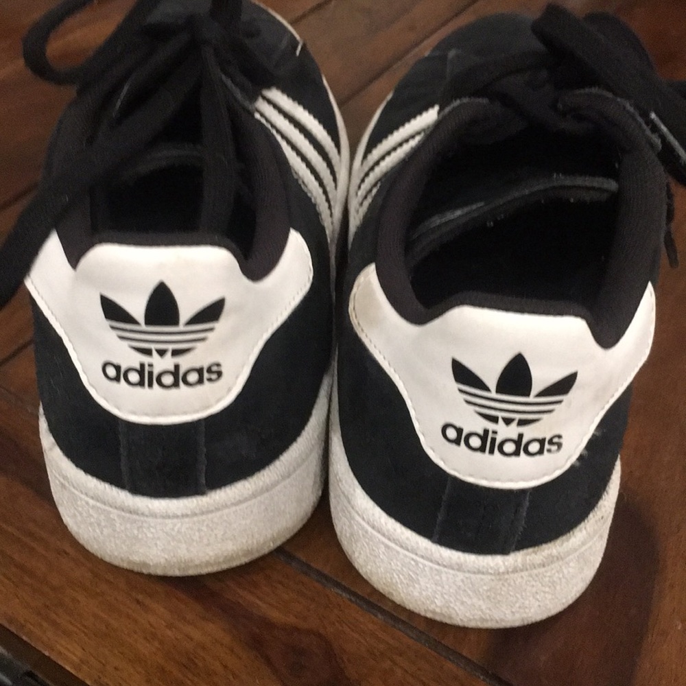 Adidas black suede tennis shoes